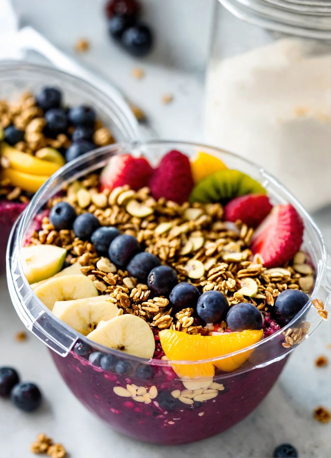 Fresh smooth acai bowls with fruit